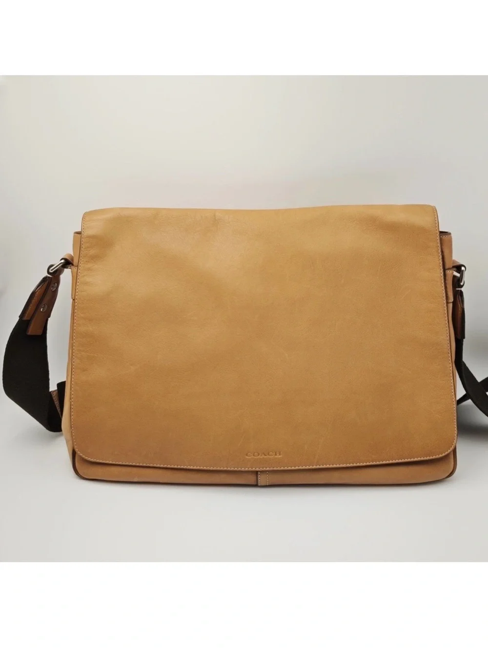 Coach Leather Messenger Bag in Tan with Black Strap